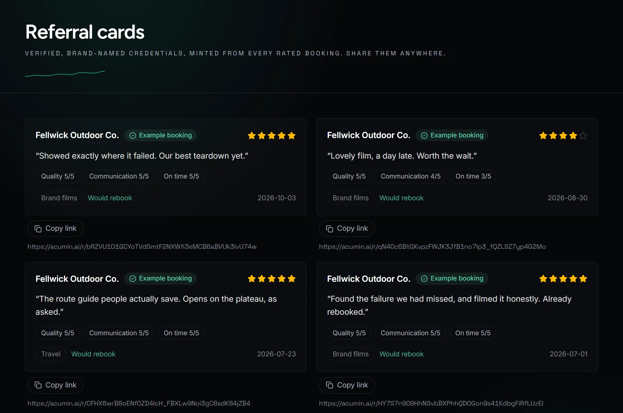creator cards screen in Acumin
