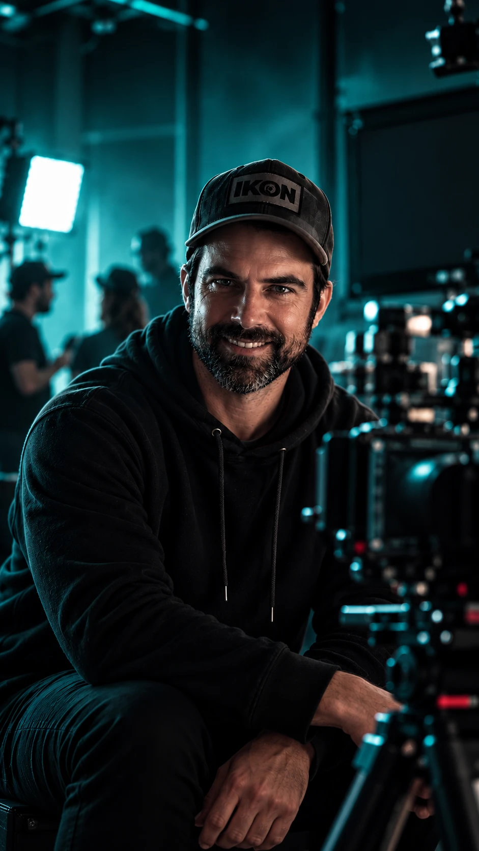 Adam, the founder of Acumin, on a film set