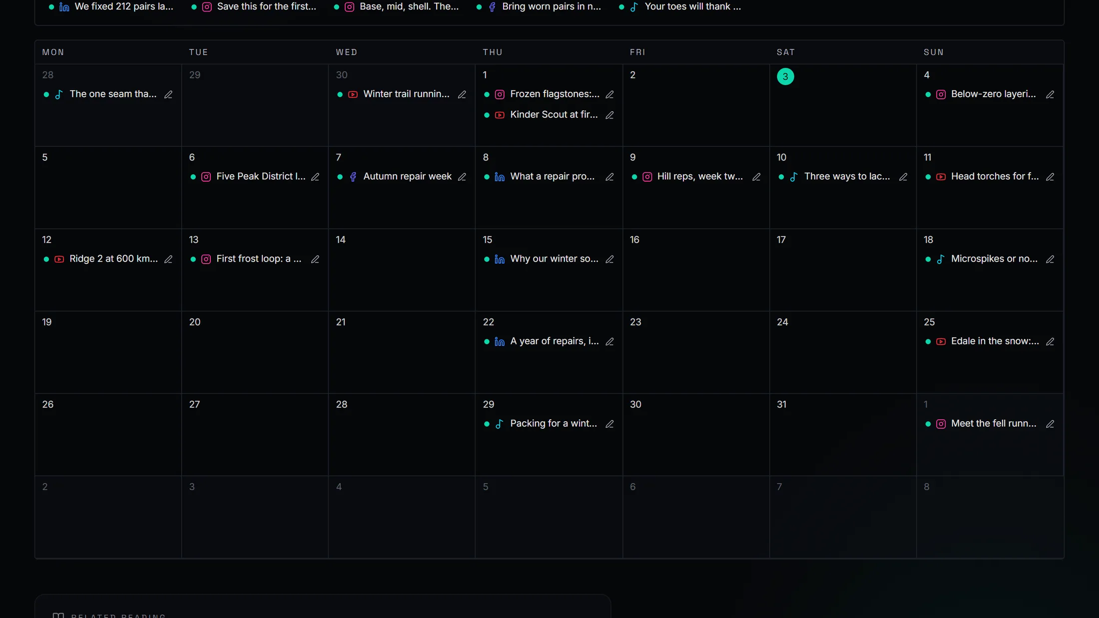 calendar screen in Acumin